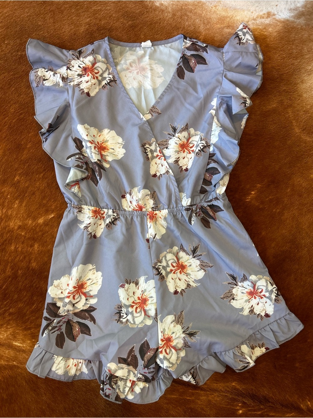 SHEIN Light Blue Floral Ruffle Romper